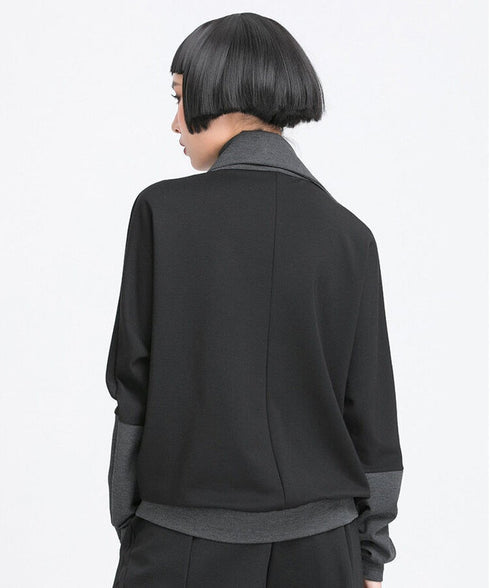 Contrast Panel Zip Collar Pullover